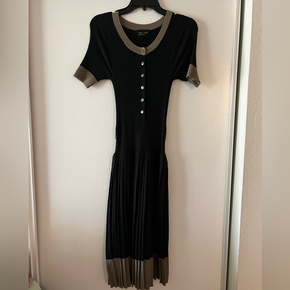 Black Knit Midi Dress with Contrast Trim
